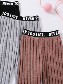 3pcs Girls' Ribbed Straight Leg Pants Set, Autumn Winter - Multicolor - View 4