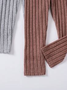 3pcs Girls' Ribbed Straight Leg Pants Set, Autumn Winter - Multicolor - View 6