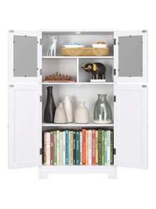 FURCHEN Mobiletto da Bagno, Mobiletto da Bagno con 4 Ante, Mobiletto portaoggetti con Ripiani Regolabili, per Bagno, Camera da Letto, Soggiorno, Bianco