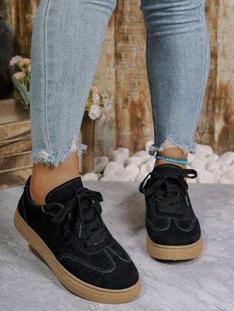 4 Season Fashion Simple Round Toe Large Size Mesh Breathable Casual Sneakers, Retro Skateboarding Shoes