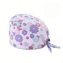 1pc Women Mountain & Water Print Cartoon Graffiti Polyester Printed Scrub Cap, Four Seasons Medical Worker Cap For Doctor, Nurse, Beauty Salon, Veterinary, Anti-Bacterial Dust Free Halloween