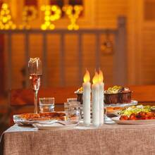 6PCS  LED Wax Flickering Flameless Candle Lights Battery Operated Taper Dinner Party Home Halloween Xmas Wedding Valentines Day Decorations Candles - Yellow - View 5