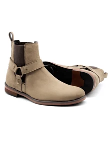 Men's Chelsea Boots Suede Leather Boot With Harness - Brown - View 3