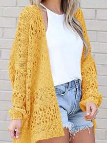 Women's Crochet Cardigan Sweater Kimonos Boho Solid Color Oversized Fall Open Front Outwear - Yellow - View 3