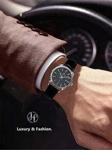 Pablo Raez 1pc Man Watch Business Wristwatch For Man Stainless Steel Silver IPS Case Luxury Black Soft & Comfortable Microfiber Leather Fashion Double Dial Third Dimension Design With Date 50M Waterproof Brand New Male Quartz Wristwatch Sports Casual Clock Nice Gifts For Friend Or Family Father Fit For Daily Life/Work/Party Decoration Dress Watch Graduation Wedding Presents