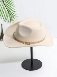 1 件男女通用腰带装饰波西米亚纯色牛仔帽亮片牛仔帽软呢帽爵士巴拿马帽软毡帽西部牛仔风格帽子适合派对 - 黑色 - 查看 4