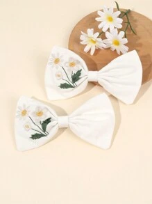 2 PIEZAS Horquillas con lazo floral blanco bordado para niñas, pasadores de pelo con bordado de margaritas como accesorio de pelo para niños