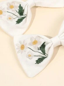 2 PIEZAS Horquillas con lazo floral blanco bordado para niñas, pasadores de pelo con bordado de margaritas como accesorio de pelo para niños