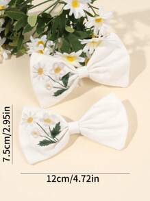 2 PIEZAS Horquillas con lazo floral blanco bordado para niñas, pasadores de pelo con bordado de margaritas como accesorio de pelo para niños