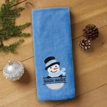 1pc, 35x75cm Microfiber Snowman Wash Hands Embroided Hand Towel Christmas Xmas Theme Towel For Kitchen Bathroom Decor Summer Back To School