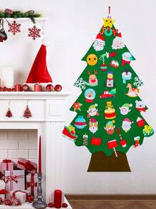 34pcs/Set DIY Felt Christmas Tree, Xmas Party Decorations Perfect For Family Christmas Eve Party, Room Wall Decoration, 2025 Christmas Gifts, 2026 New Year Tree