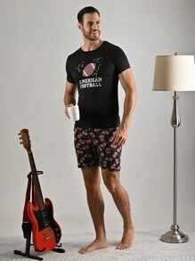 a DORMIR Set De Pijama Multicolor Con estampado Manga Corta y Short Para Hombre - Negro - Ver 1