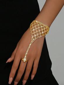 1pc Stylish Versatile Rhinestone Finger Chain, Suitable For Women To Wear At Weddings, Banquets, Parties, And Daily Life