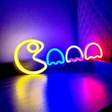 1 个 Pacman 霓虹灯，约 35x14.5 厘米（13.7x5.7 英寸），USB/电池供电，两用，男士游戏室、墙壁和桌面装饰灯，适用于卧室、宿舍、庭院、酒吧、婚礼、情人节、万圣节、圣诞节