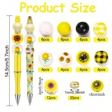 10-76pcs Colorful Sunflower Painted Honeybee Honey Natural Wooden Bead Crystal Spacer Bead Beadable Plastic Pens DIY Bead Pen Set For Women Jewelry Making Craft Decoration Necklaces Earrings Bracelet Keychain Valentines - Multicolor - View 5