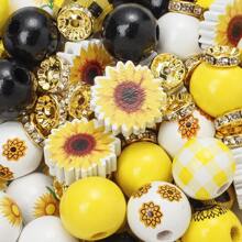 10-76pcs Colorful Sunflower Painted Honeybee Honey Natural Wooden Bead Crystal Spacer Bead Beadable Plastic Pens DIY Bead Pen Set For Women Jewelry Making Craft Decoration Necklaces Earrings Bracelet Keychain Valentines - Multicolor - View 8