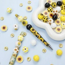 10-76pcs Colorful Sunflower Painted Honeybee Honey Natural Wooden Bead Crystal Spacer Bead Beadable Plastic Pens DIY Bead Pen Set For Women Jewelry Making Craft Decoration Necklaces Earrings Bracelet Keychain Valentines - Multicolor - View 4