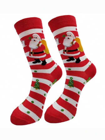 1 Pair High Quality Santa Claus Pattern Socks, Comfortable And Soft Unisex Christmas Gift