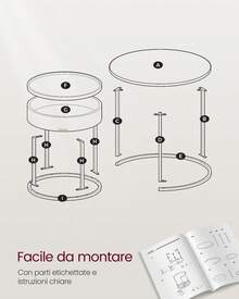 VASAGLE Tavolini da Salotto, Set di 2 Tavolini Rotondi ad Incastro, Stile Moderno, Vano Nascosto e Vassoio, per Soggiorno Camera da Letto Balcone, Noce Naturale e Nero Inchiostro/ Beige Naturale e Nero Inchiostro/Marrone Vintage e Nero Inchiostro