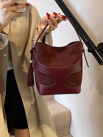 1 bit liten handväska, axelväska, crossbody-väska, hinkväska, arbetsväska, pendlarväska, konstläder, (9,5*8,7*3,9) tum