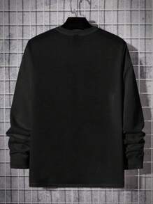 Tee-shirt décontracté à manches longues col rond avec imprimé numéro 23 et lettre, grande taille pour hommes - Noir - Voir 3