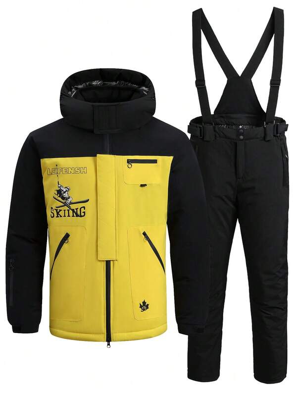 2 pezzi Completo sportivo e da esterno per uomo stile boyfriend, include top e pantaloni sportivi e casual, outfit da sci professionale HX399-1 Completi da sci