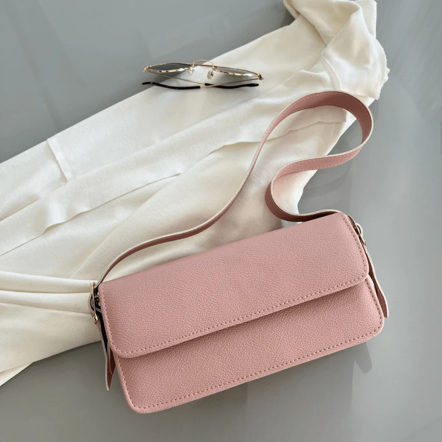 Women's Square Bag With Two Buckles Casual - Baby Pink - View 1