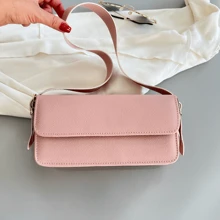 Women's Square Bag With Two Buckles Casual - Baby Pink - View 2