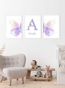 3pcs Custom Name Art Poster Personalized Butterfly Canvas Hanging Pictures Aesthetic Wall Art Dopamine Fashion Poster Nursery Kids Room Wall Decoration Girls Bedroom Decor Birthday Gift No Frame, Valentine Day, Valentine Day Decor Gifts Graduation, Multi-Functional, Durable, Quick Dry, Waterproof, Anti-Mold, Reusable, Ornamental School, Office, Tea Room, Home, Garden, Graphic Print