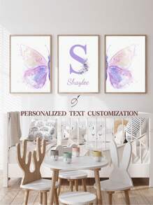 3pcs Custom Name Art Poster Personalized Butterfly Canvas Hanging Pictures Aesthetic Wall Art Dopamine Fashion Poster Nursery Kids Room Wall Decoration Girls Bedroom Decor Birthday Gift No Frame, Valentine Day, Valentine Day Decor Gifts Graduation, Multi-Functional, Durable, Quick Dry, Waterproof, Anti-Mold, Reusable, Ornamental School, Office, Tea Room, Home, Garden, Graphic Print