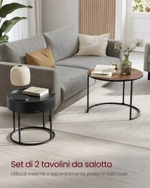 VASAGLE Tavolini da Salotto, Set di 2 Tavolini Rotondi ad Incastro, Stile Moderno, Vano Nascosto e Vassoio, per Soggiorno Camera da Letto Balcone, Noce Naturale e Nero Inchiostro/ Beige Naturale e Nero Inchiostro/Marrone Vintage e Nero Inchiostro