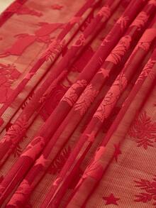 1pc Christmas Lace Table Cloth, Festive Decor - Red - View 3