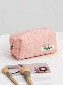 1 pieza/set Bolsa de maquillaje con acolchado en forma de nube con corazón rosa, bolsa de maquillaje de estilo casual y elegante, portátil y multifuncional, de gran capacidad y espacio de almacenamiento para bolso, lápices labiales, toallas sanitarias, almohadillas, monedas, llaves, audífonos con cable, cargadores, adaptadores, auriculares y otros accesorios, organizador de artículos de tocador, bolsa de almacenamiento de viaje, para mujeres, dulces, enfermeras, estudiantes, regalos.