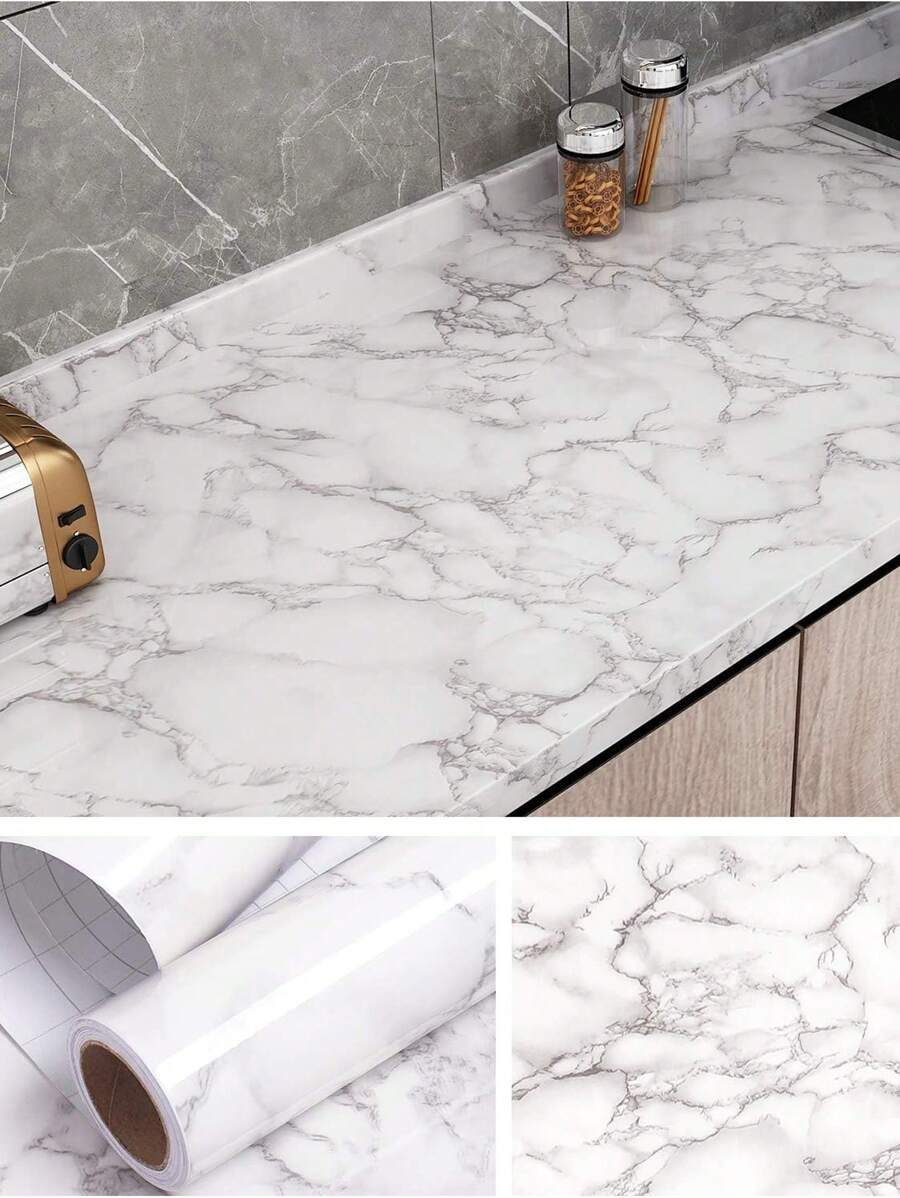 Vinyl Peel And Stick Wallpaper White And Grey Marble Design