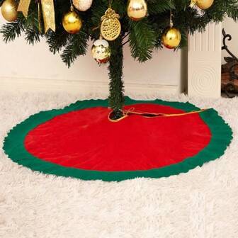 1pc Christmas Tree Skirt (Ribbon Color Random), Christmas Tree Apron With Green Trim Mat, Christmas Party Decoration,Christmas
