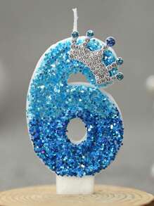 1 pieza Vela de pastel de cumpleaños con diseño de corona y número, vela de pastel de cumpleaños de color azul pavo real, decoración para fiesta de cumpleaños y boda - Multicolor - Ver 15