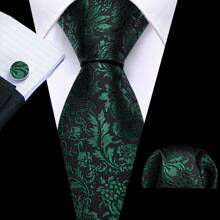 Set de 3 corbatas de hombre con pañuelo a juego en colores sólidos dorado, verde y rojo, así como estampados florales y de rayas, para negocios - Multicolor - Ver 13