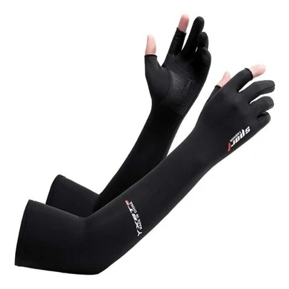 Mangas de protección UV con 2 dedos cortados, guantes de sol para hombre y mujer, antideslizantes, pesca, conducción, ciclismo, deportes, refrigeración de manga larga, Mangas Protectoras Brazo Uv Para Sol Con Guante Dos Dedos