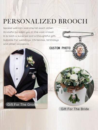 1 pieza Broche de boda personalizado con imagen, colgante de ramo de novia personalizado, regalo de Navidad, útiles escolares, vuelta al colegio, escuela, para oficina, universidad, coleaje, dormitorios, maestros, niños y niñas, adolescentes, estudiantes de secundaria, secundaria y preparatoria, universitarios, de primer año y segundo año