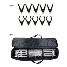 Aluminum Alloy Fishing Rod Tripod, Foldable Carp Fishing Bivvy Pole Rest, Includes 1 Tripod, 10 U/V Rest Heads, 1 Case