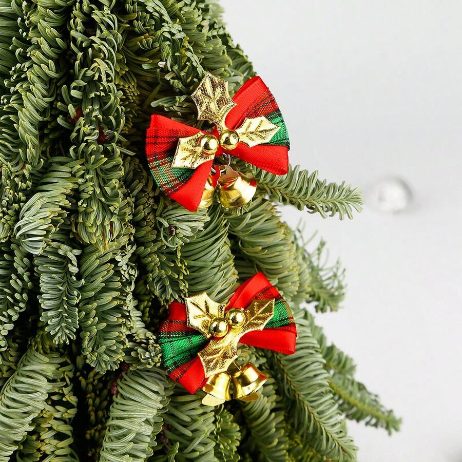 10 件可爱蝴蝶结小铃铛圣诞装饰，优雅的金色铃铛圣诞树装饰，适合办公室、花园、节日派对“圣诞快乐”装饰 - 彩色 - 查看 1