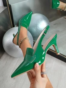 Giày cao gót mũi nhọn đế giữa cho nữ, giày cao gót thoáng khí thanh lịch, đa năng, sang trọng cho mọi mùa - màu xanh lá - Xem 1