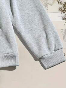 女童保暖连帽套头衫，“卡通鸭子”图案灰色卫衣，适合儿童秋冬季穿着 - 灰色 - 查看 6