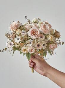 1 束人造玫瑰花假牡丹花束丝绸牡丹玫瑰雏菊花散装适用于家庭婚礼派对装饰餐桌中心装饰礼物生日毕业典礼、秋季装饰、秋季