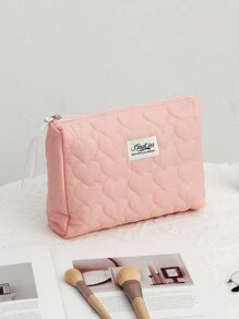 1 pieza/set Bolsa de maquillaje con acolchado en forma de nube con corazón rosa, bolsa de maquillaje de estilo casual y elegante, portátil y multifuncional, de gran capacidad y espacio de almacenamiento para bolso, lápices labiales, toallas sanitarias, almohadillas, monedas, llaves, audífonos con cable, cargadores, adaptadores, auriculares y otros accesorios, organizador de artículos de tocador, bolsa de almacenamiento de viaje, para mujeres, dulces, enfermeras, estudiantes, regalos.