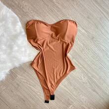 Women's Strapless Bodysuit, Basic - 鏽棕色 - 查看 2