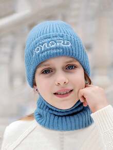 2pcs/Set Kids Thick Knitted Beanie Hat And Scarf Set, Unisex Design Suitable For Autumn And Winter - Multicolor - View 4