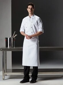 Premium Custom Chef Jacket, Waterproof And Dirt-Resistant, Wear-Resistant And Skin-Friendly, Classic Design, For Catering, Bakery, Hotel Kitchen, Restaurant, Cafeteria, Western Restaurant, Long Sleeve Chef Uniform, Unisex, Autumn, Winter, Spring - White - View 3