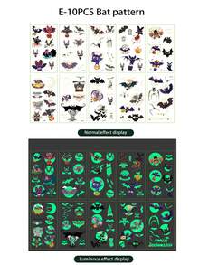 10 件/包圣诞节/万圣节夜光临时纹身贴纸 - 彩色 - 查看 5