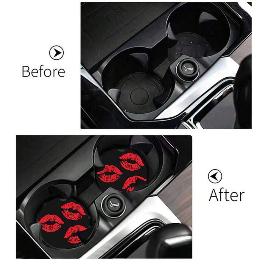 2pcs Lipstick Pattern Car Cup Holder Coasters, AntiSlip Shockproof